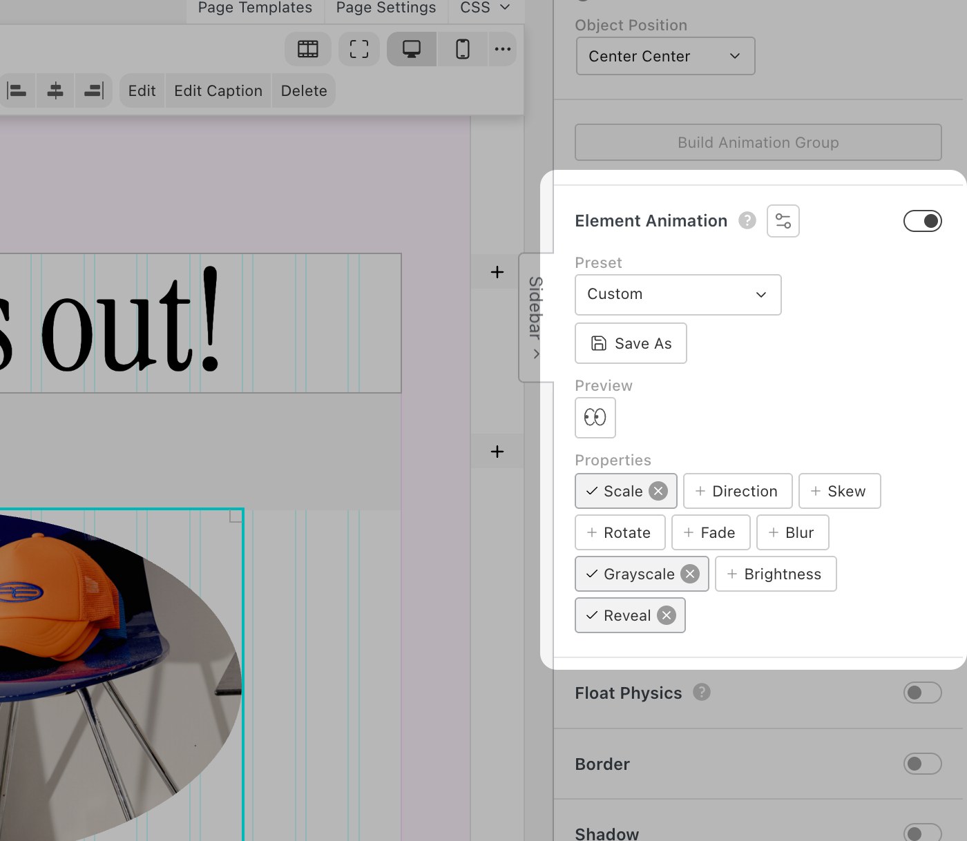 Element Animation panel