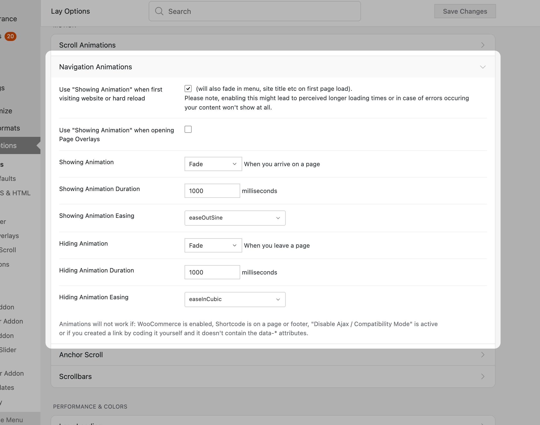 Navigation Animations in Lay Options