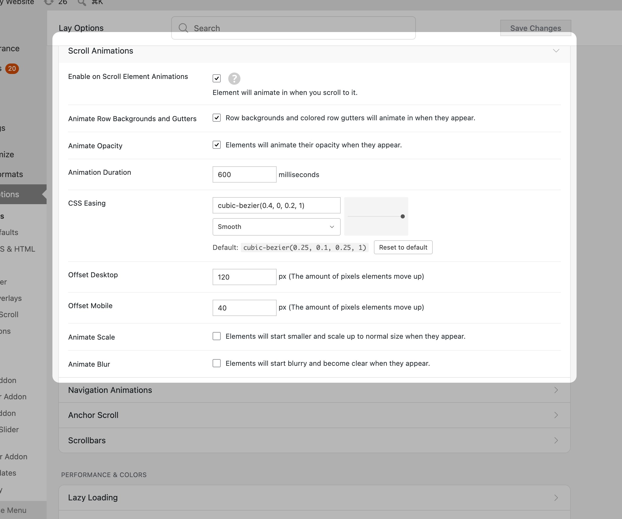 Scroll Animations in Lay Options
