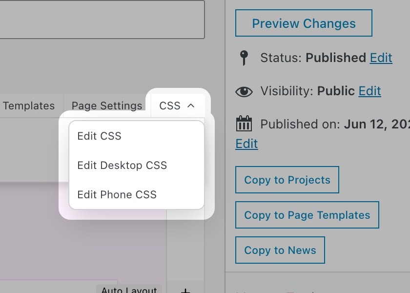 CSS dropdown in the Gridder toolbar