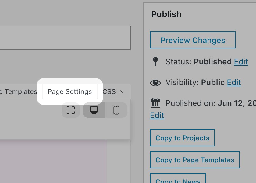 Page Settings button in the Gridder toolbar