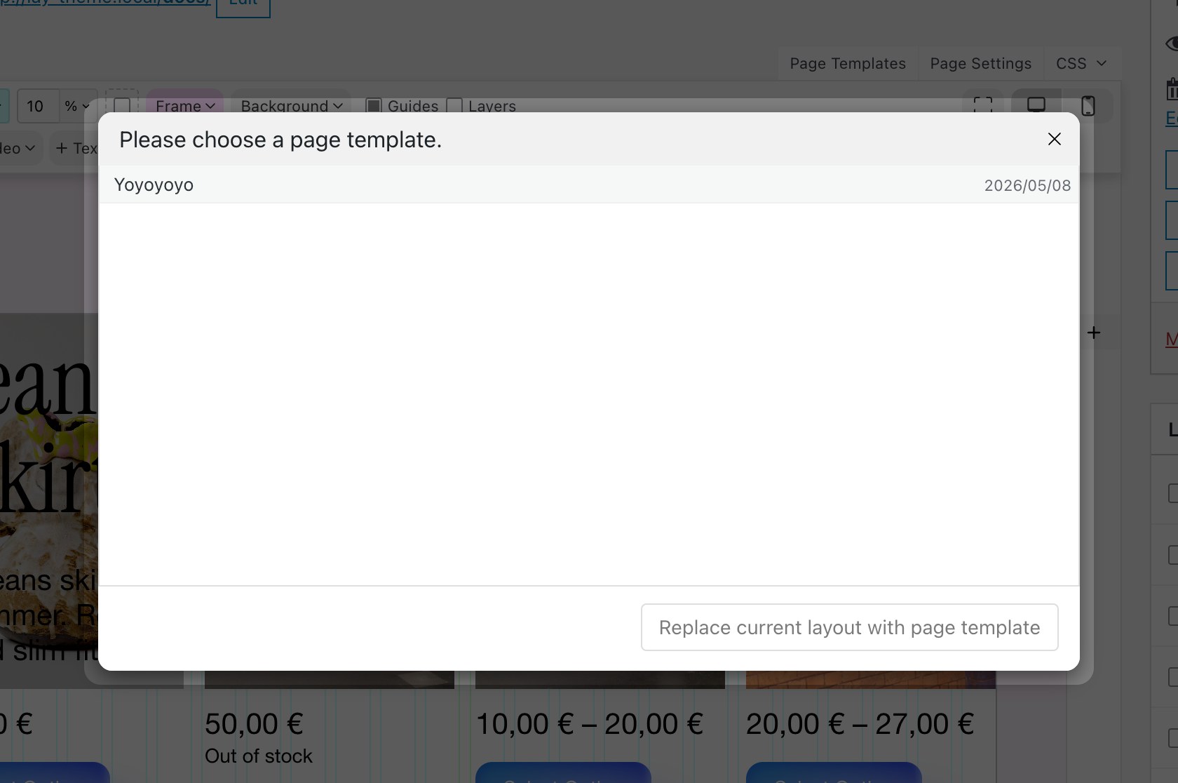 Choose Page Template modal