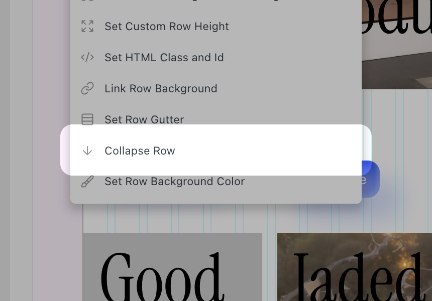 Collapse Row button in the row context menu
