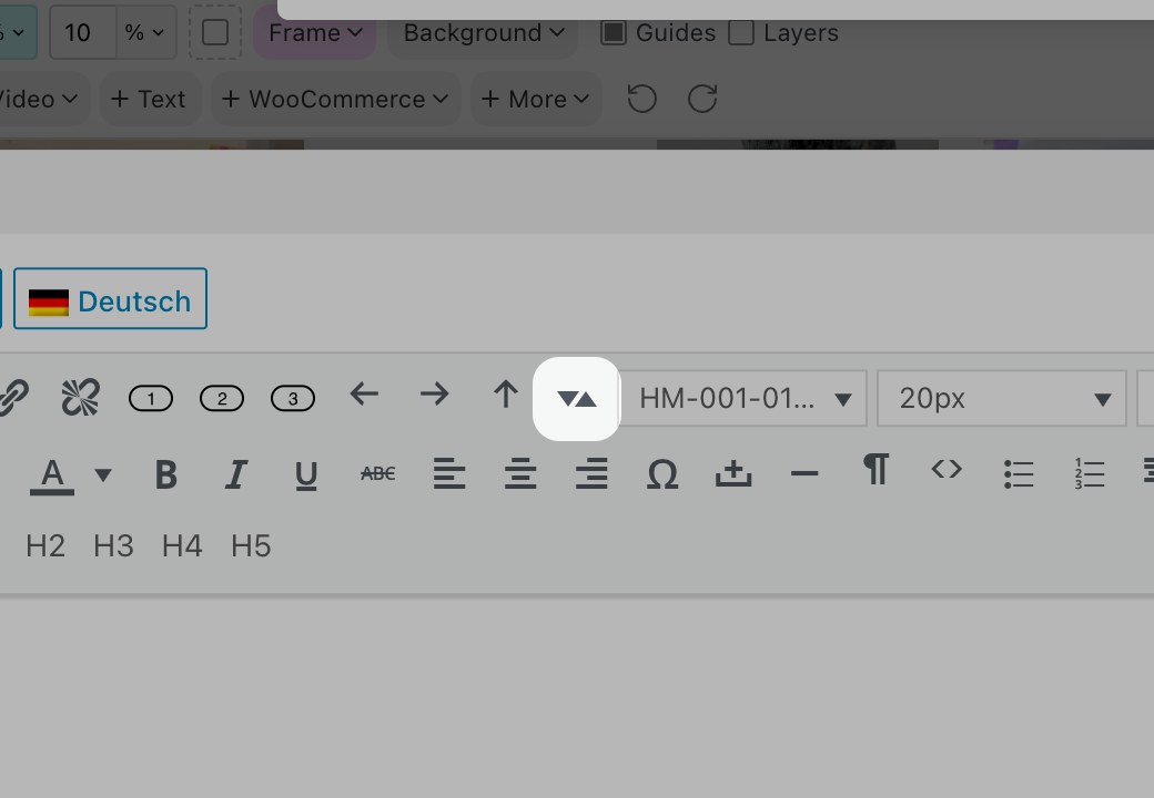 Expand/Collapse Row Link button in the text editor toolbar