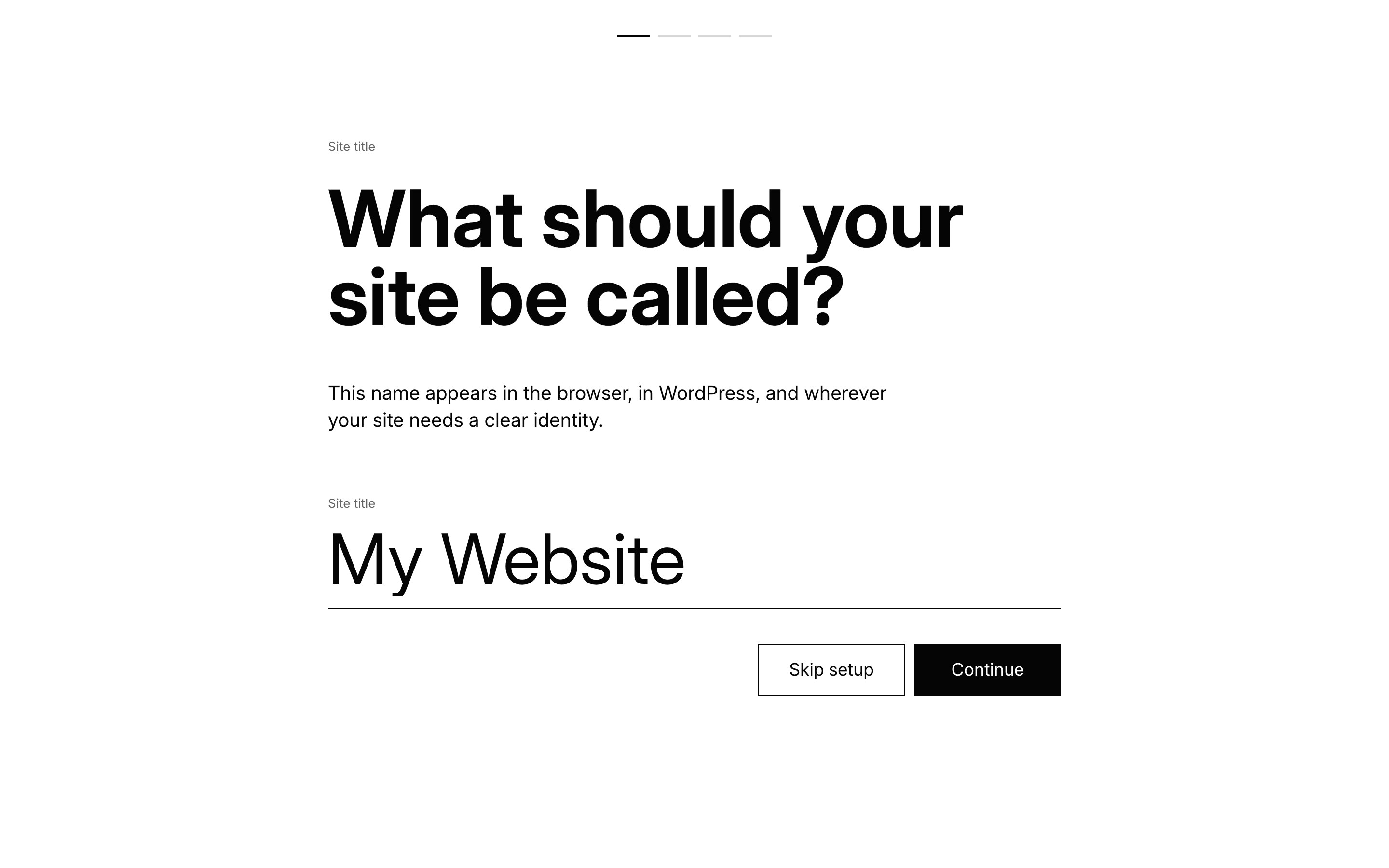Setup Wizard site title step