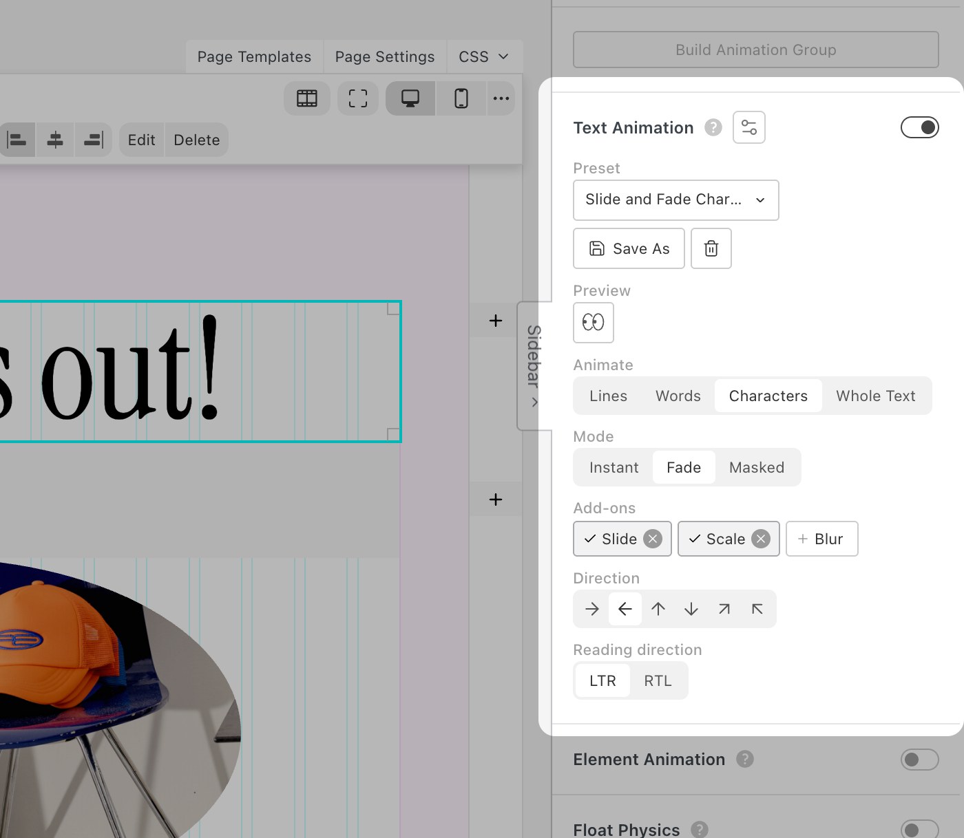 Text Animation panel