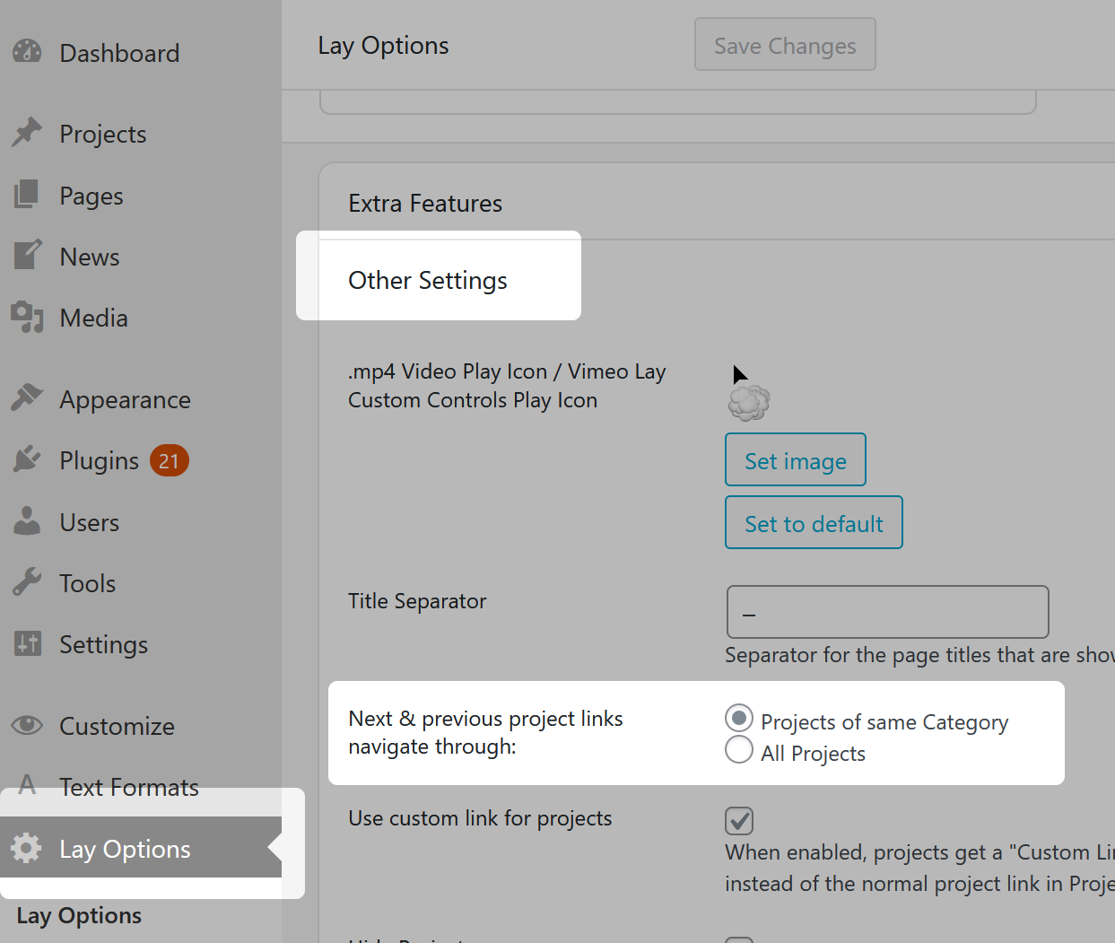 Navigation between Projects