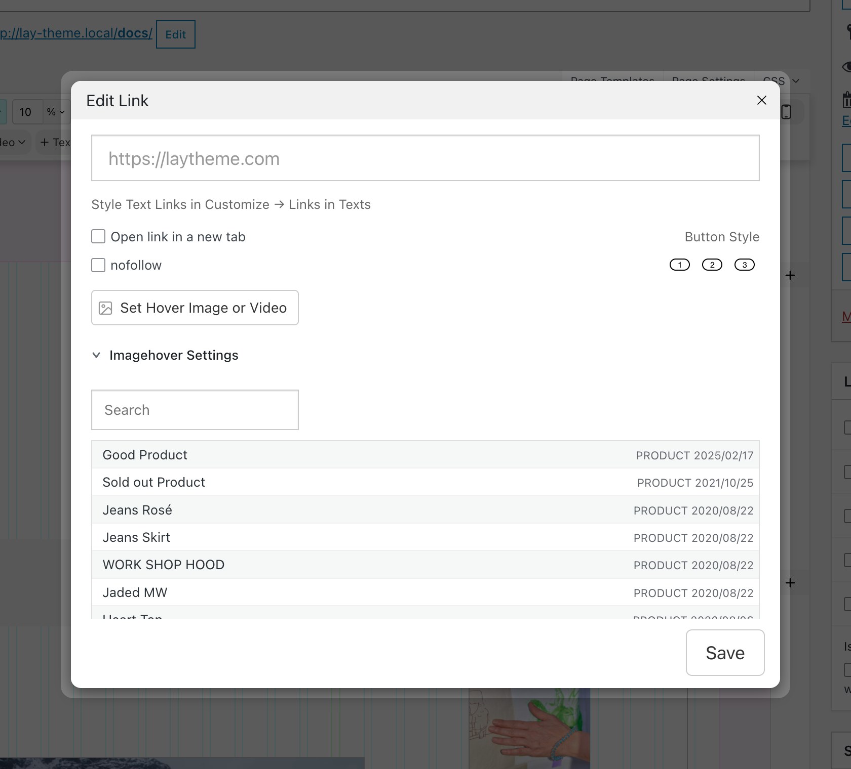 Edit Link dialog with Button Style icons