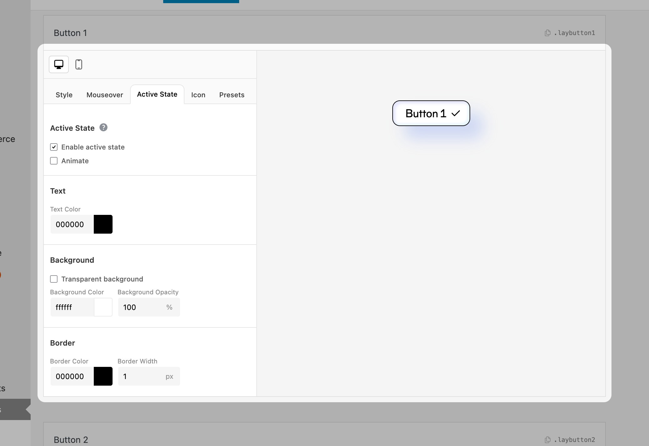 Button Manager — Active State tab