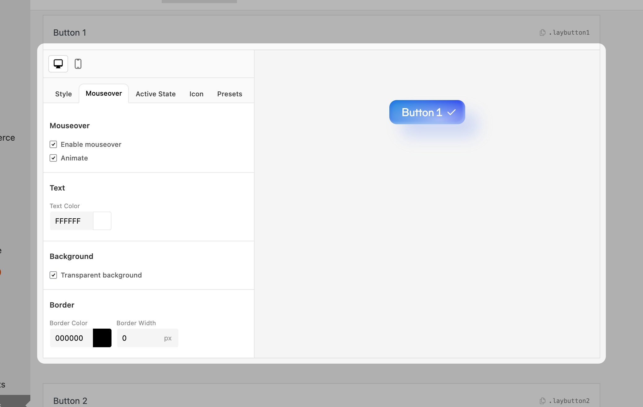 Button Manager — Mouseover tab