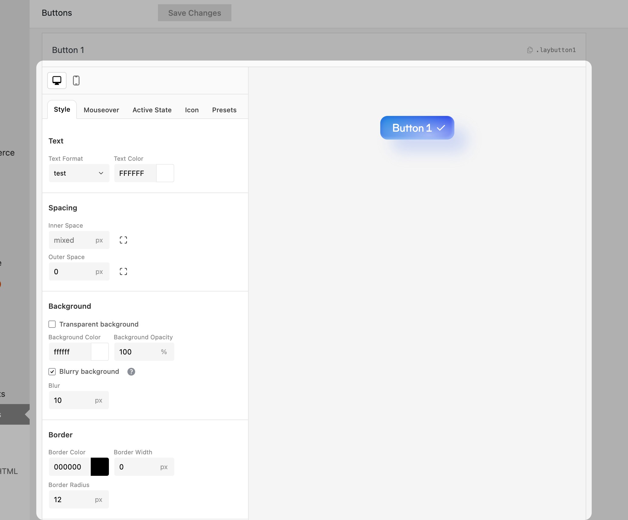 Button Manager — Style tab
