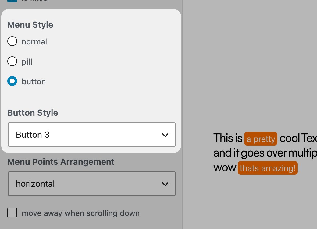 Customize → Primary Menu — Menu Style + Button Style