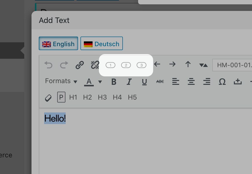 Text editor toolbar — Button Style 1, 2, 3 icons