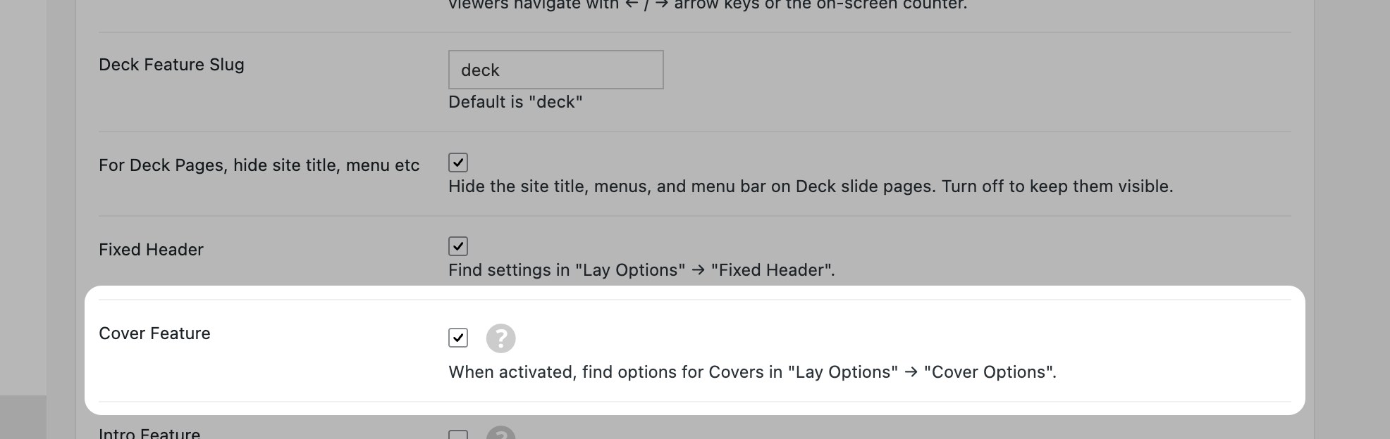 Cover Feature in Lay Options
