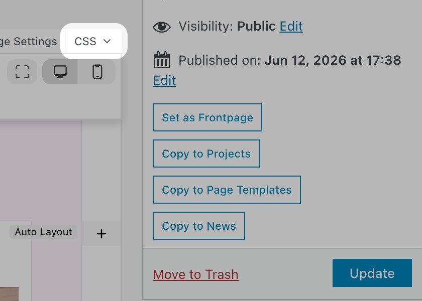 CSS button in the Gridder toolbar
