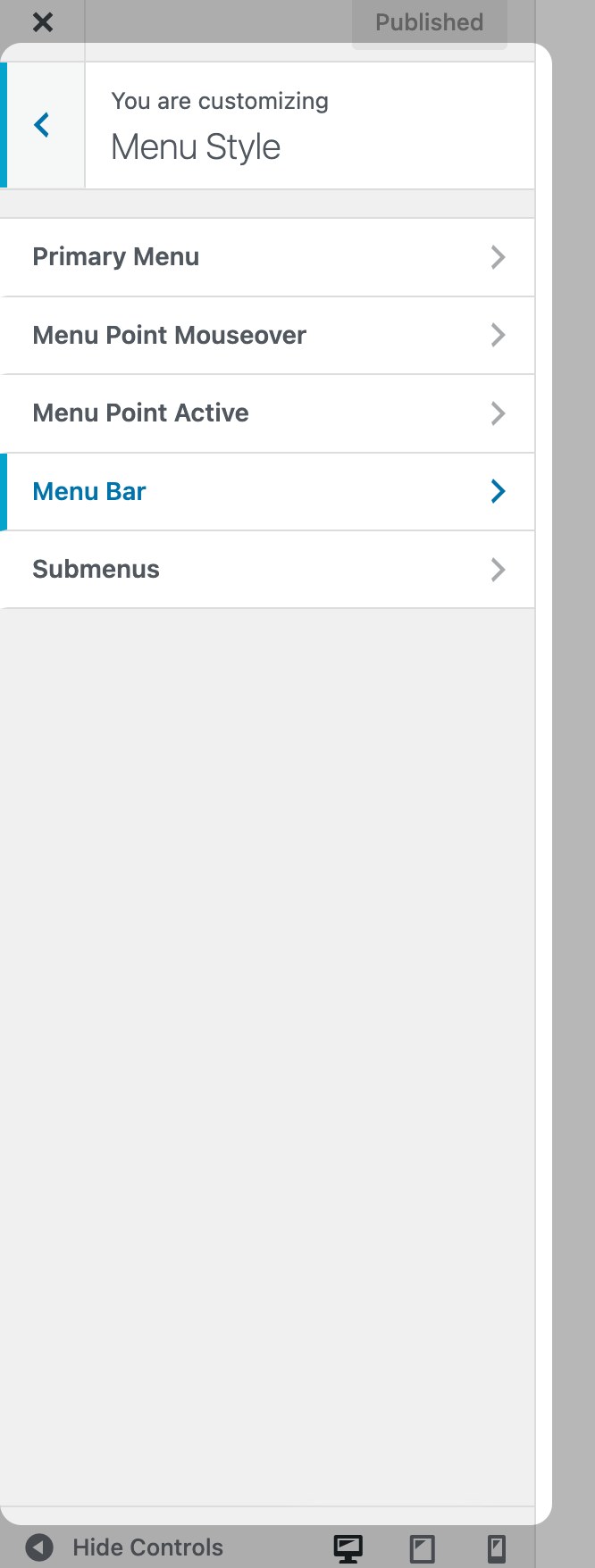 Customizer Menu Style panel