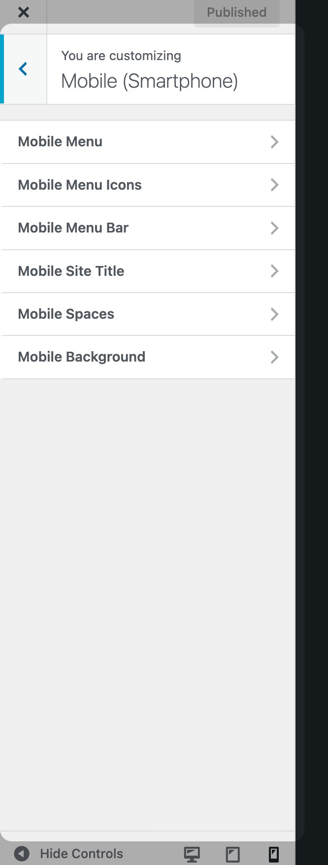 Customizer Mobile Smartphone panel