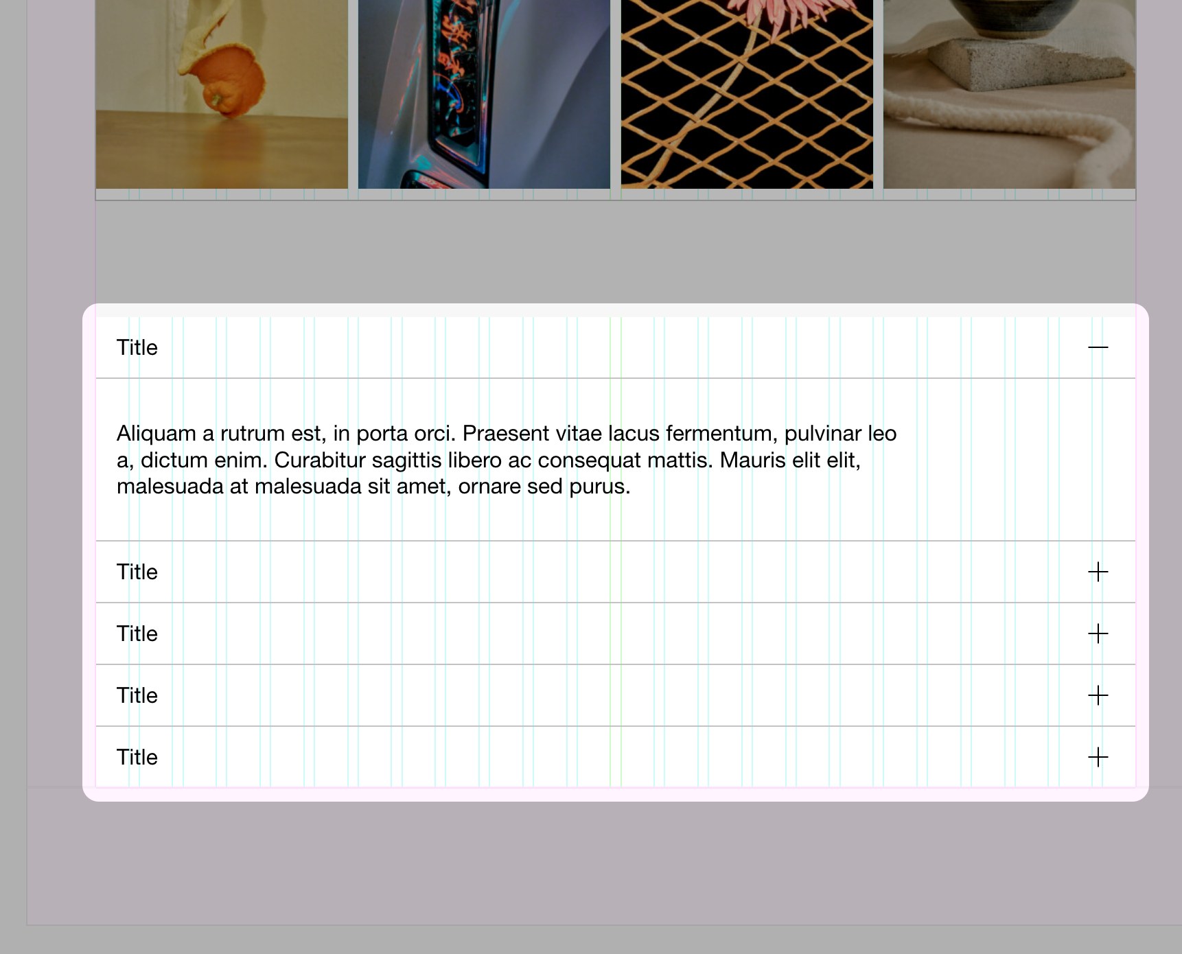 An Accordion element in the Gridder canvas