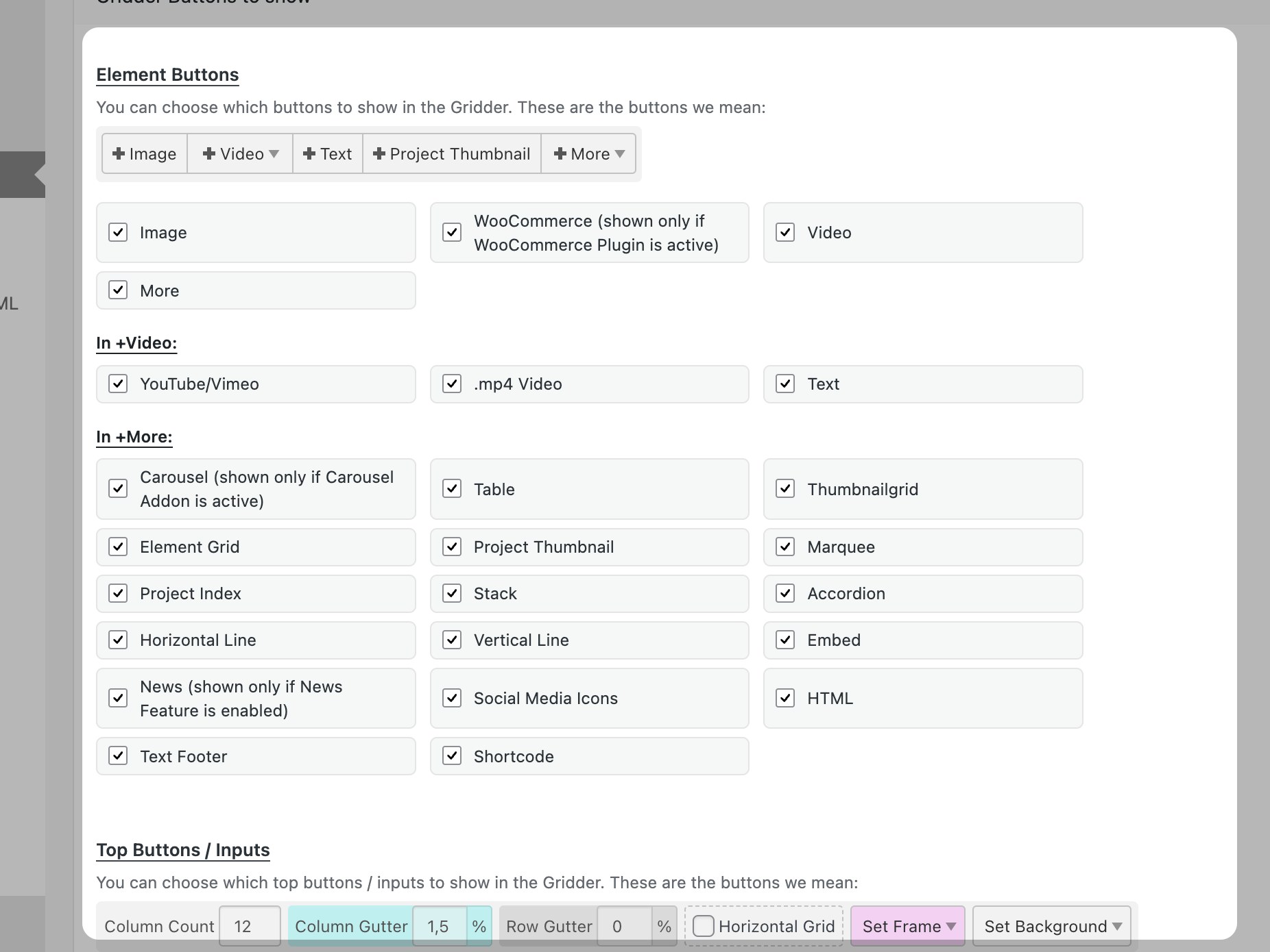 Gridder Buttons to show in Lay Options
