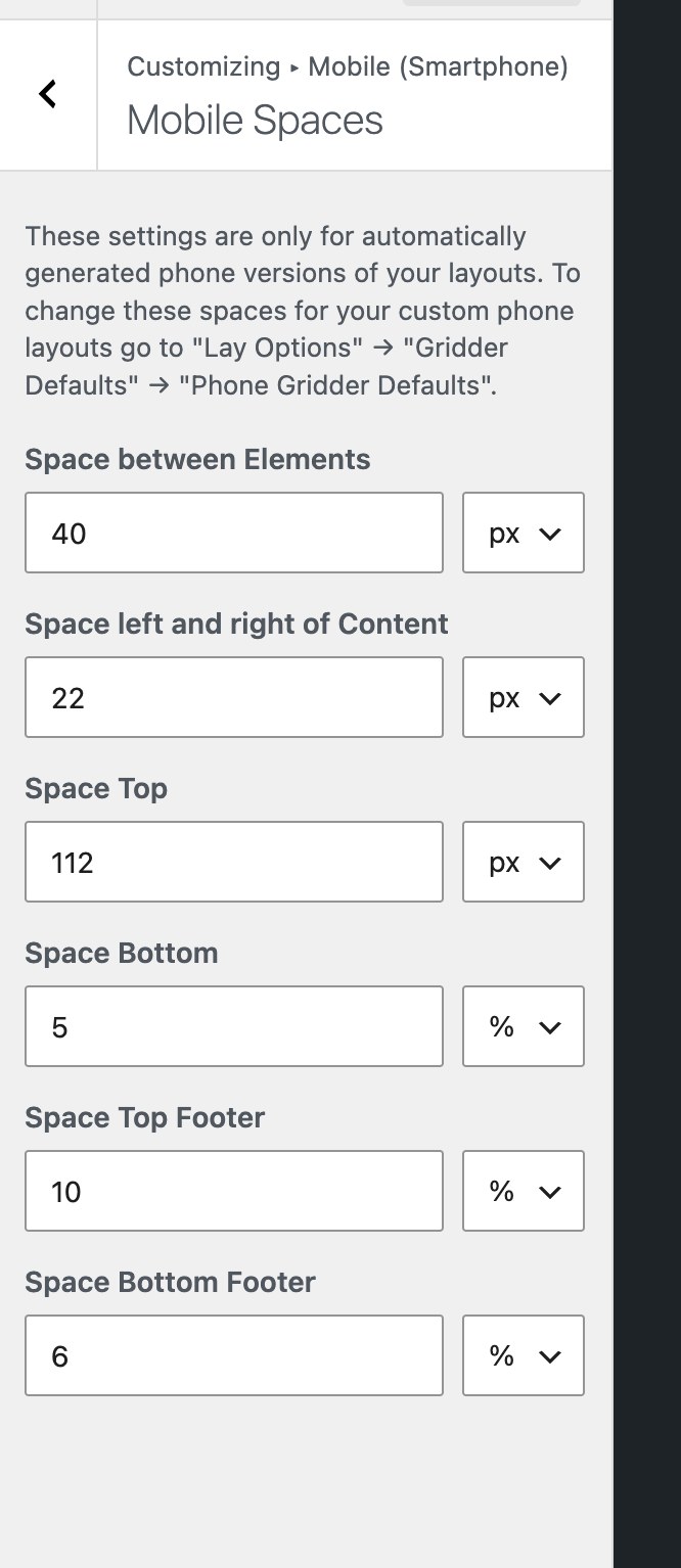 Customize → Mobile (Smartphone) → Mobile Spaces