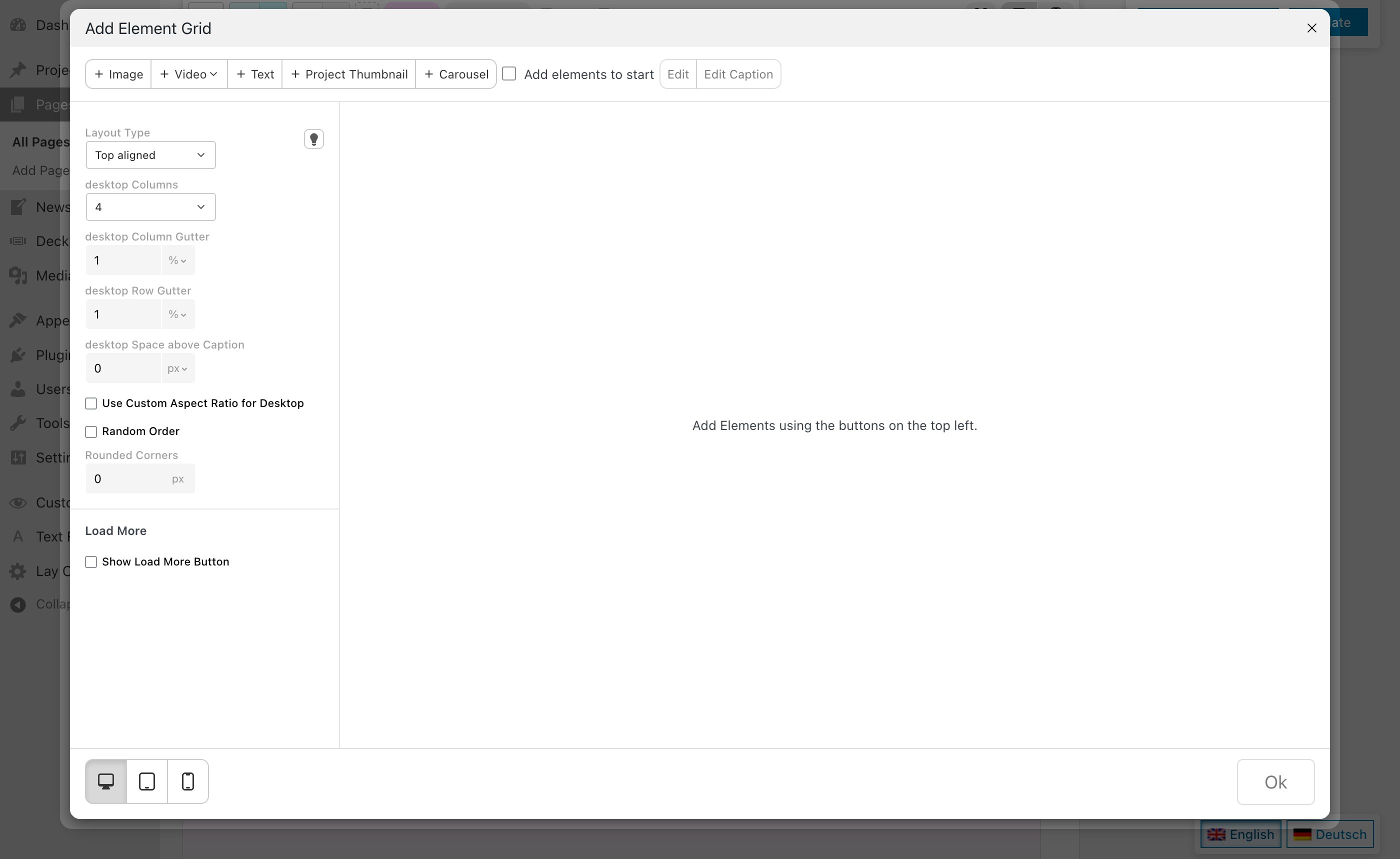 The Add Element Grid window