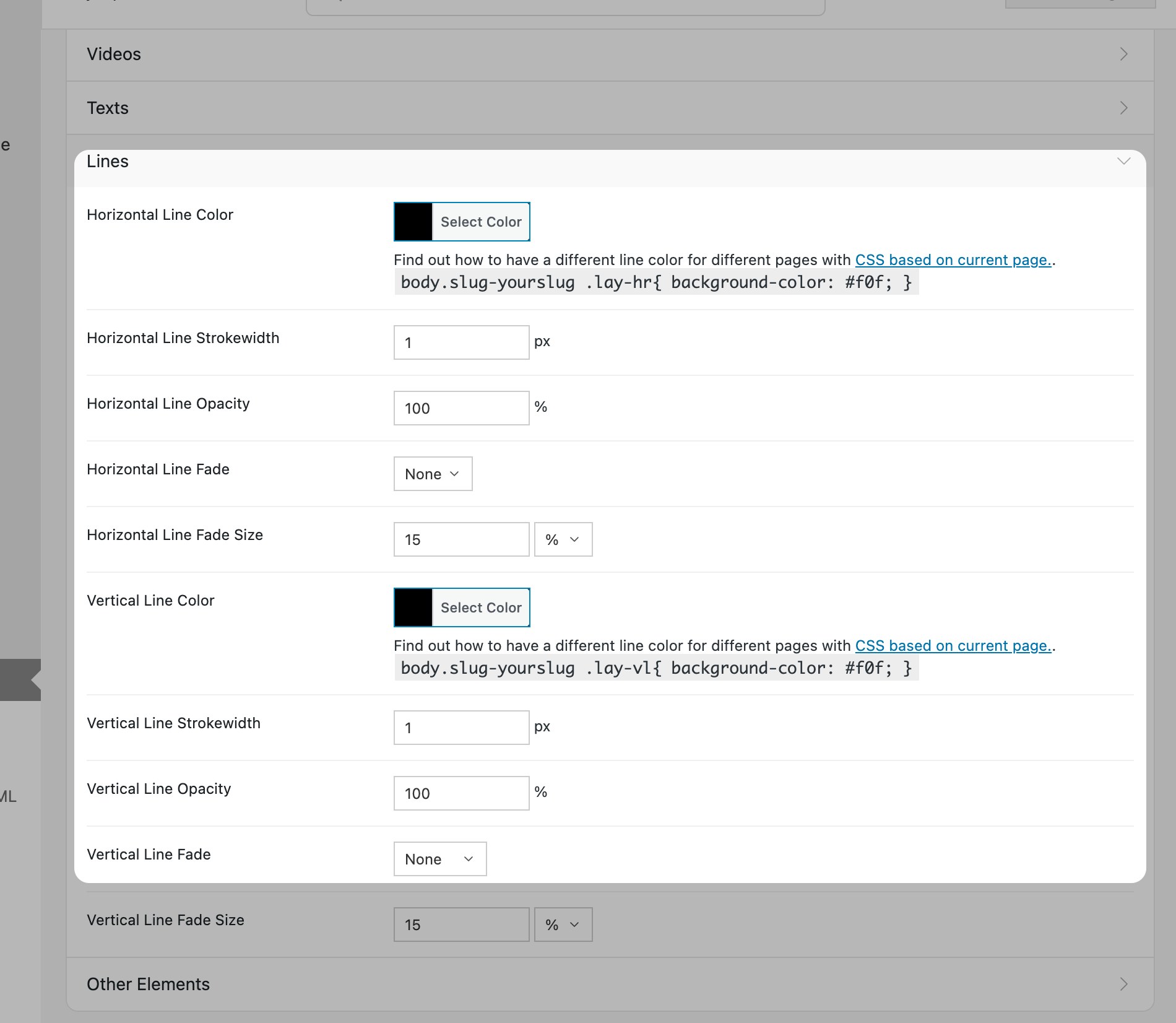 Line defaults in Lay Options
