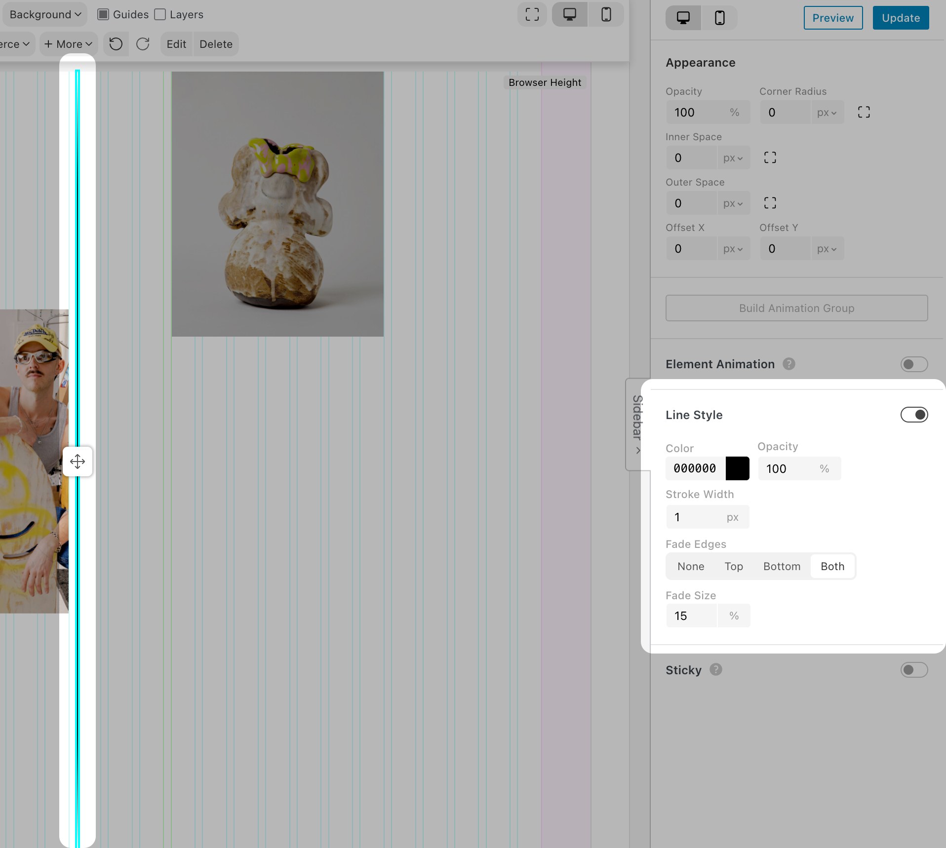 Line Style settings in the Gridder sidebar