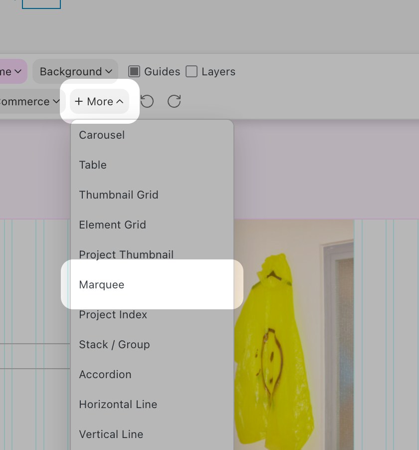 The +More menu with Marquee selected