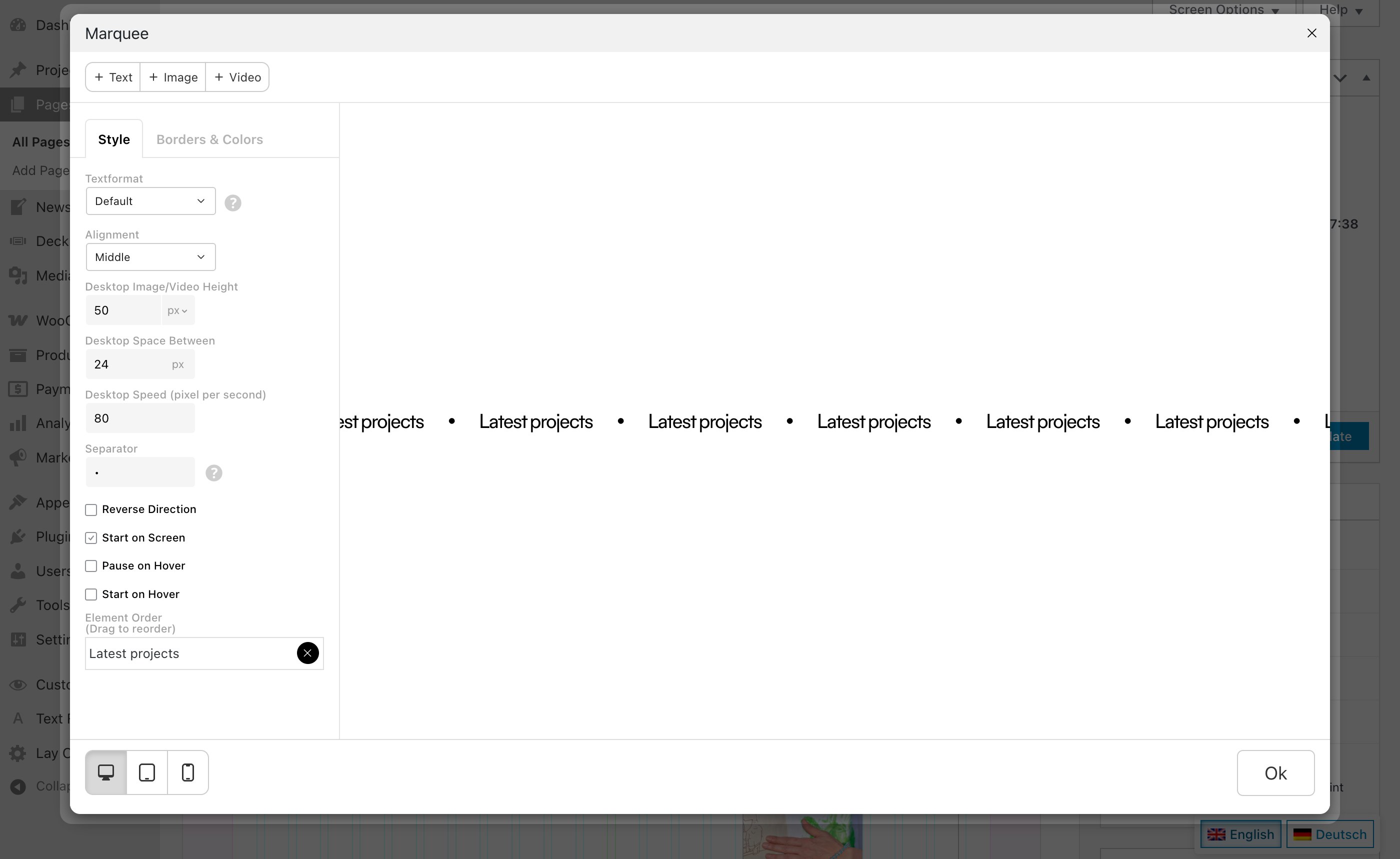 The Style tab in the Marquee window
