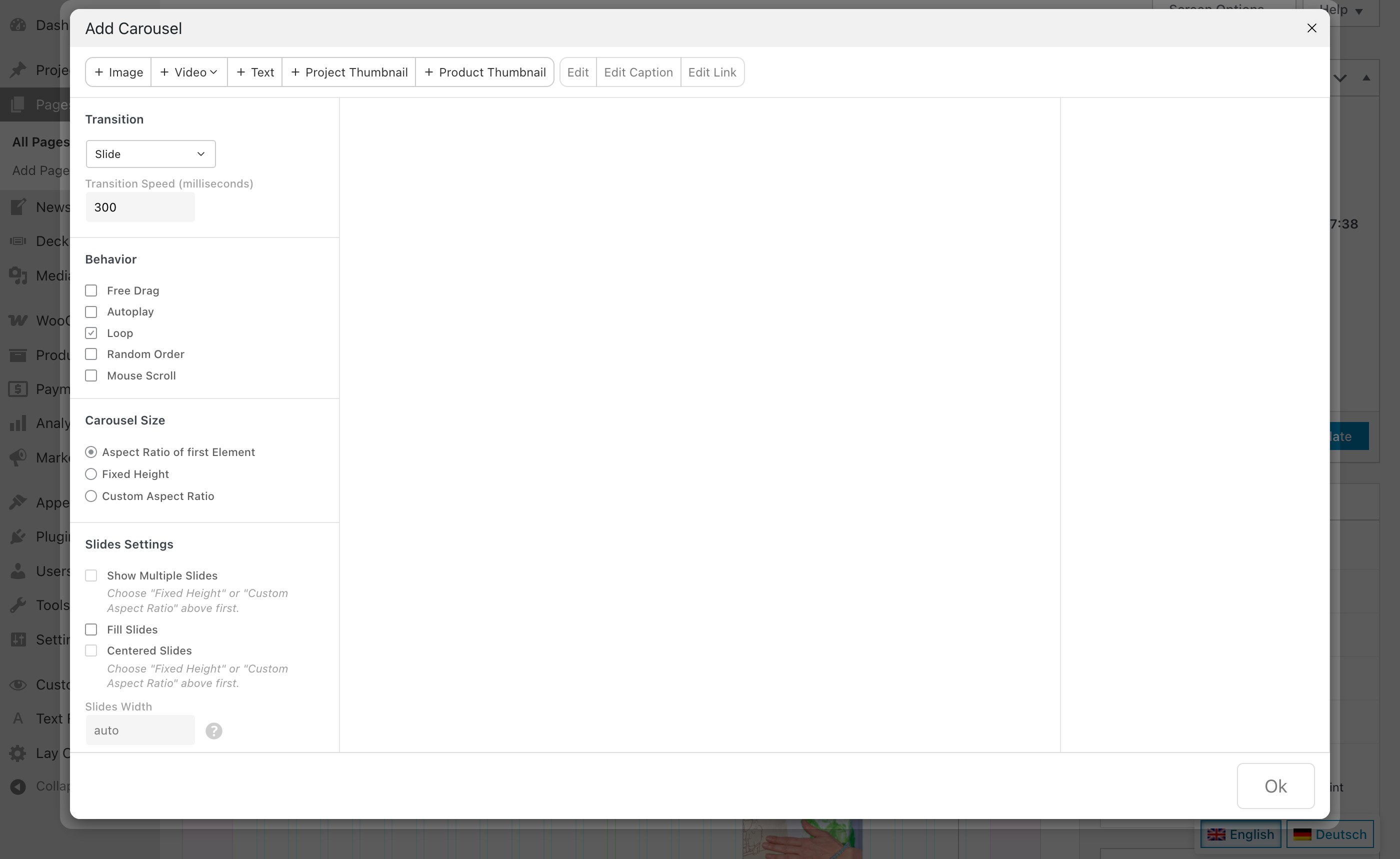 The Add Carousel window