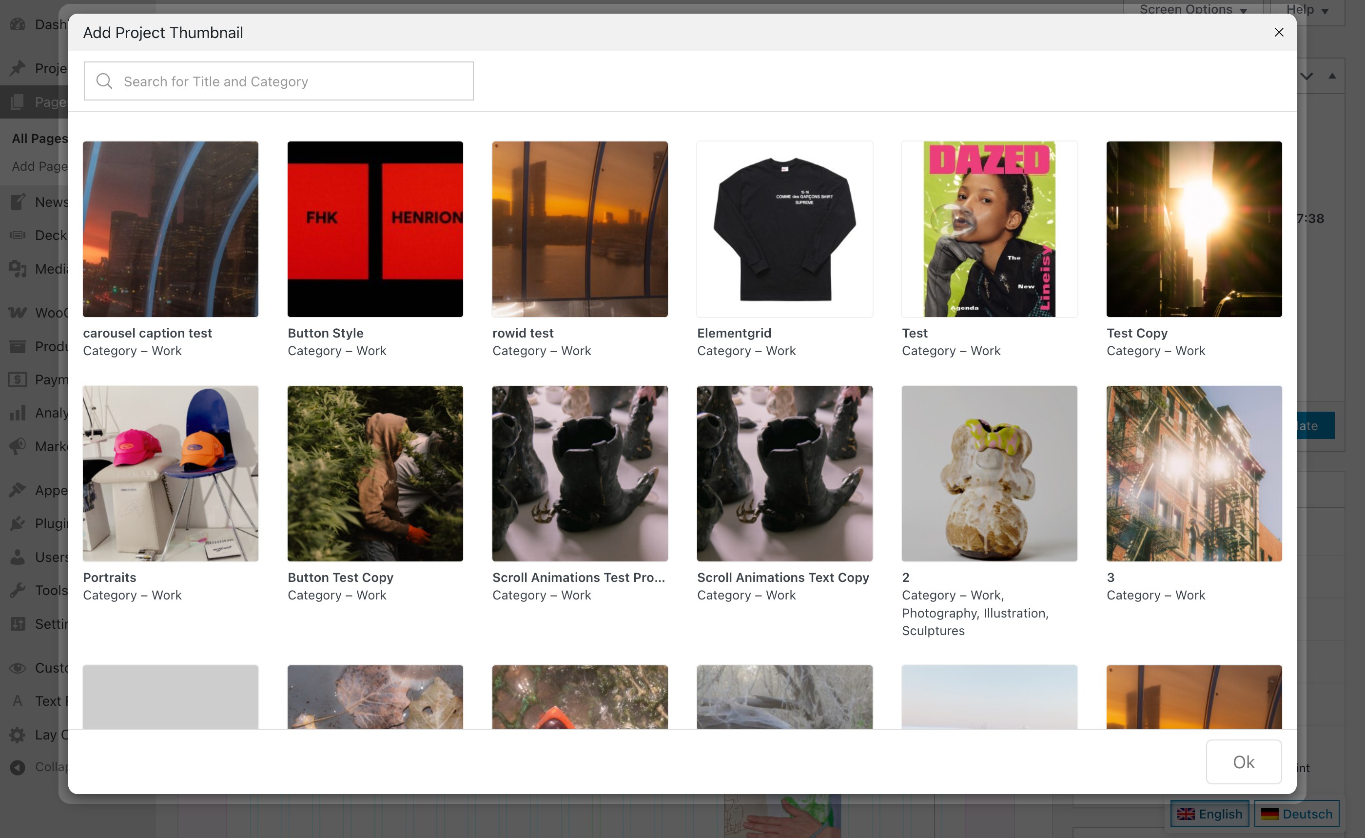 The Add Project Thumbnail window