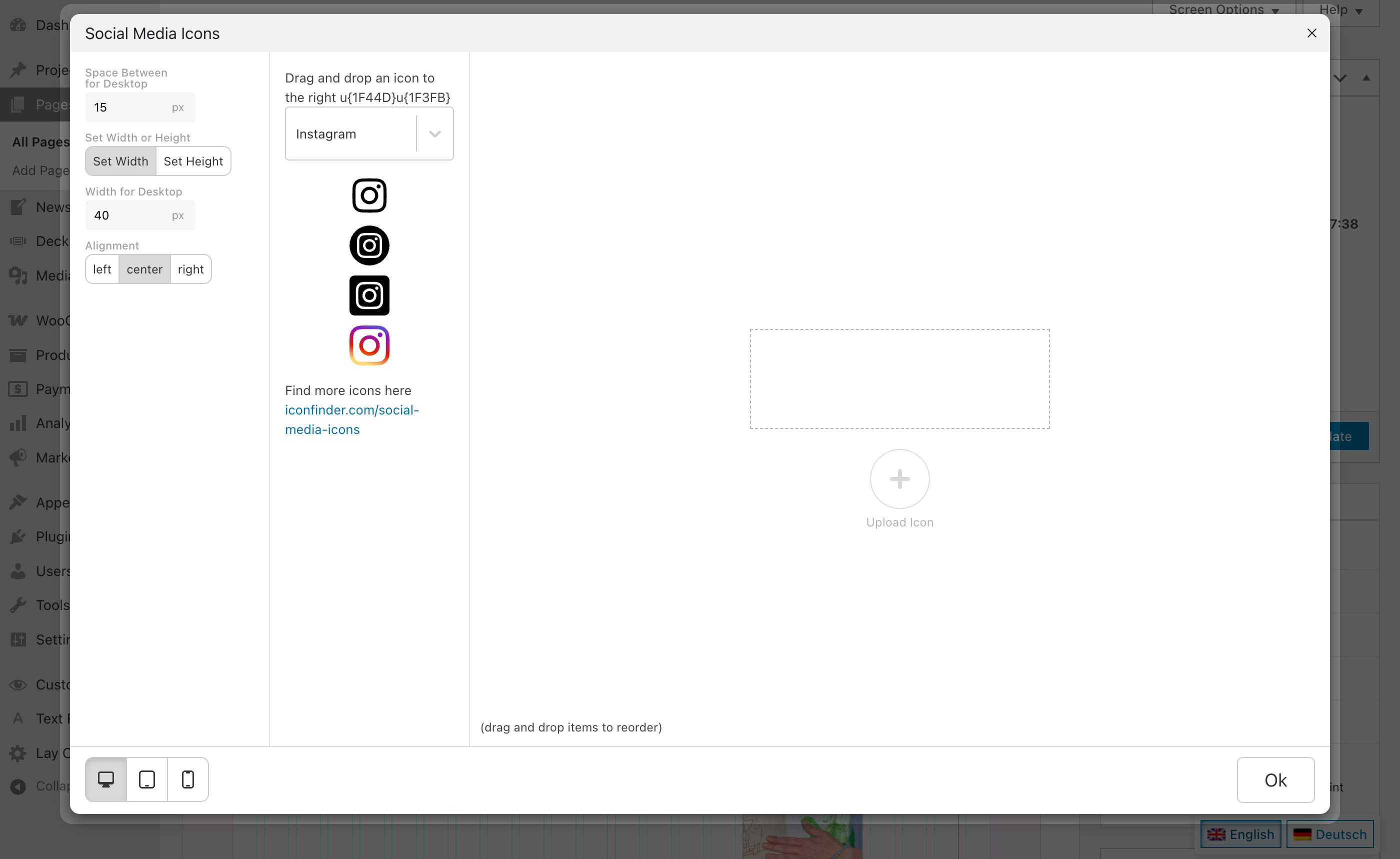 The Social Media Icons window