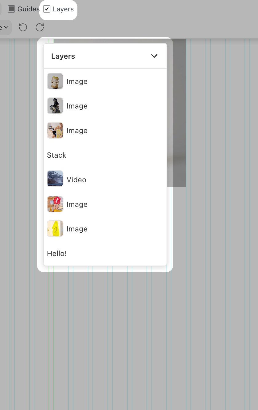 The Layers panel showing overlapping Gridder elements
