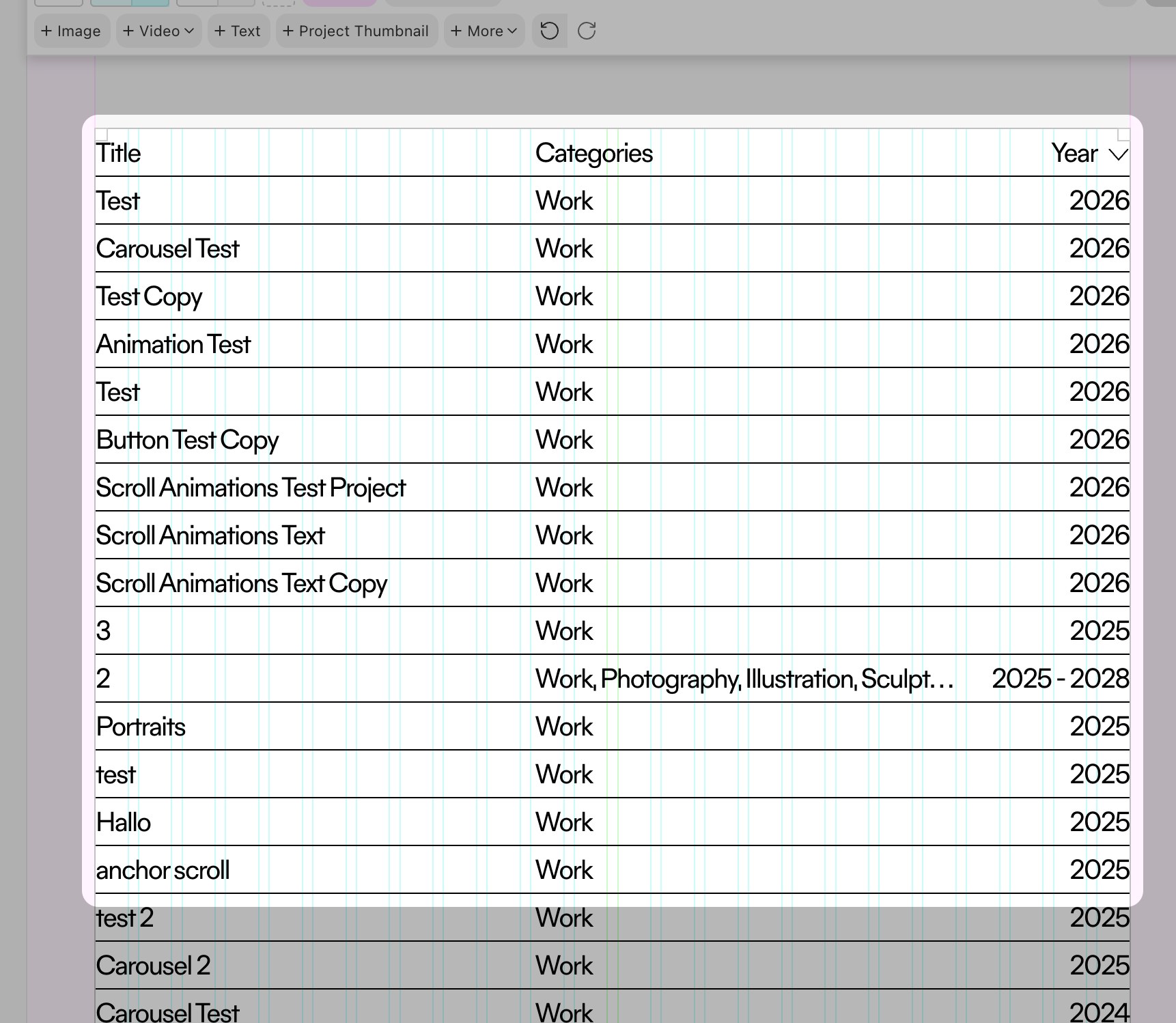 A Project Index in the Gridder canvas