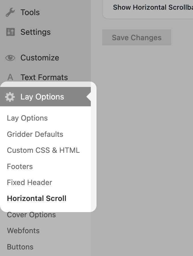 Horizontal Scroll menu point under Lay Options