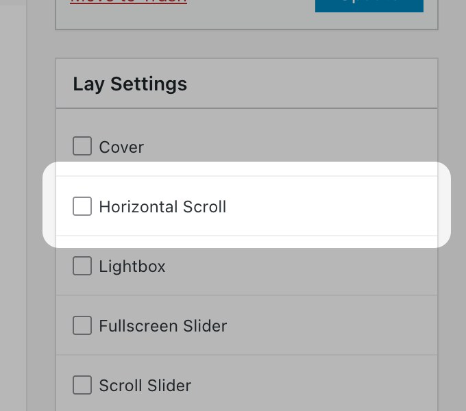 Horizontal Scroll checkbox in the editor Lay Settings