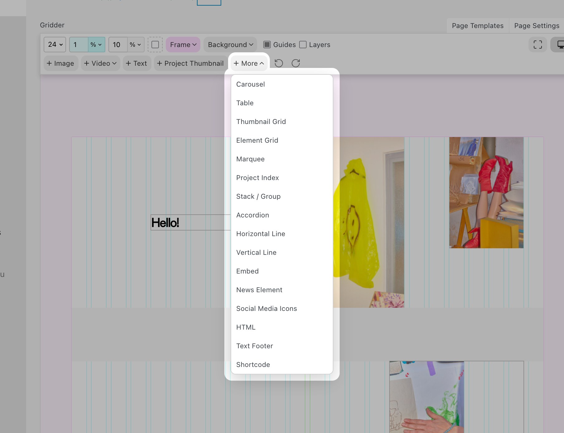 The +More dropdown menu