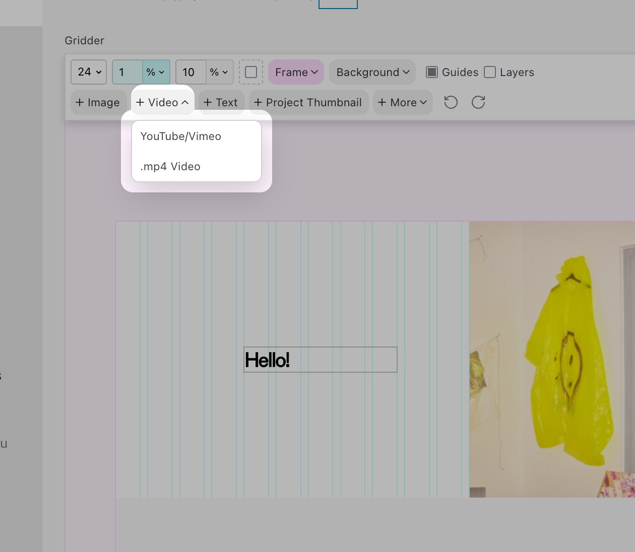 The +Video dropdown