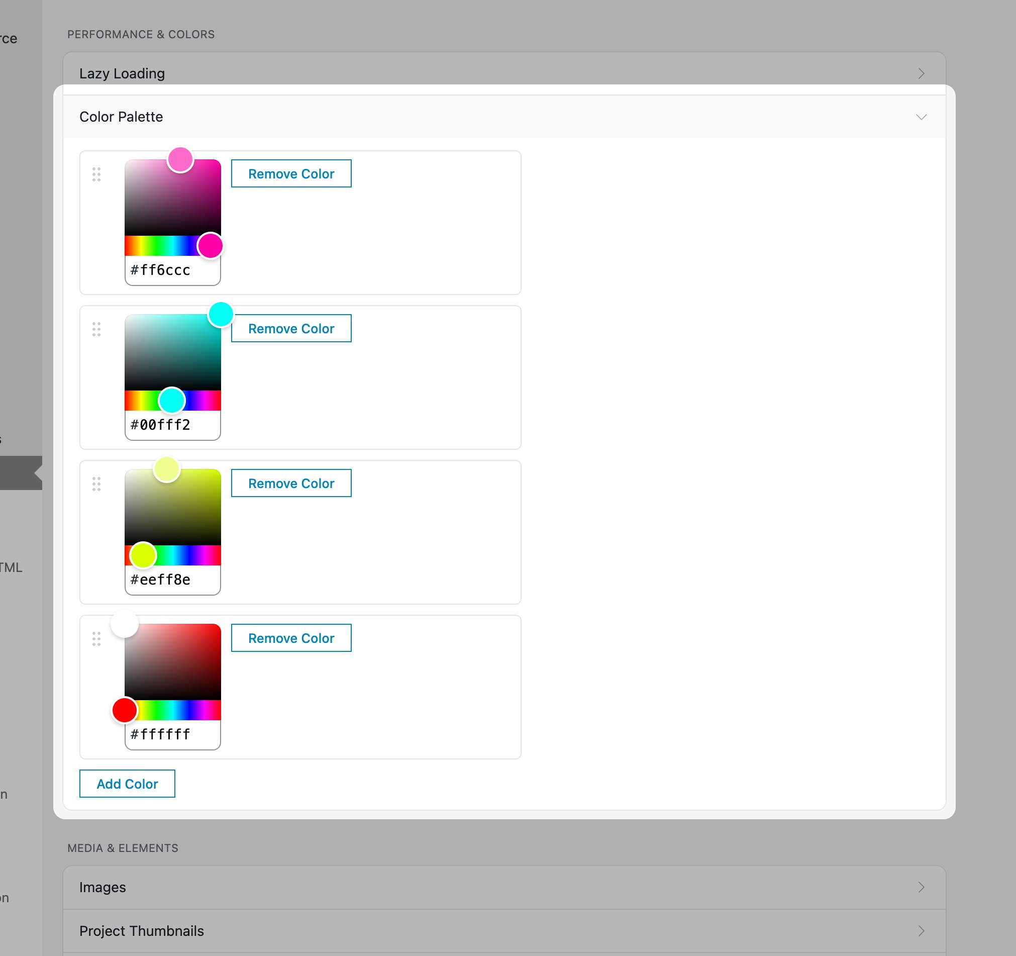 Lay Options Color Palette section