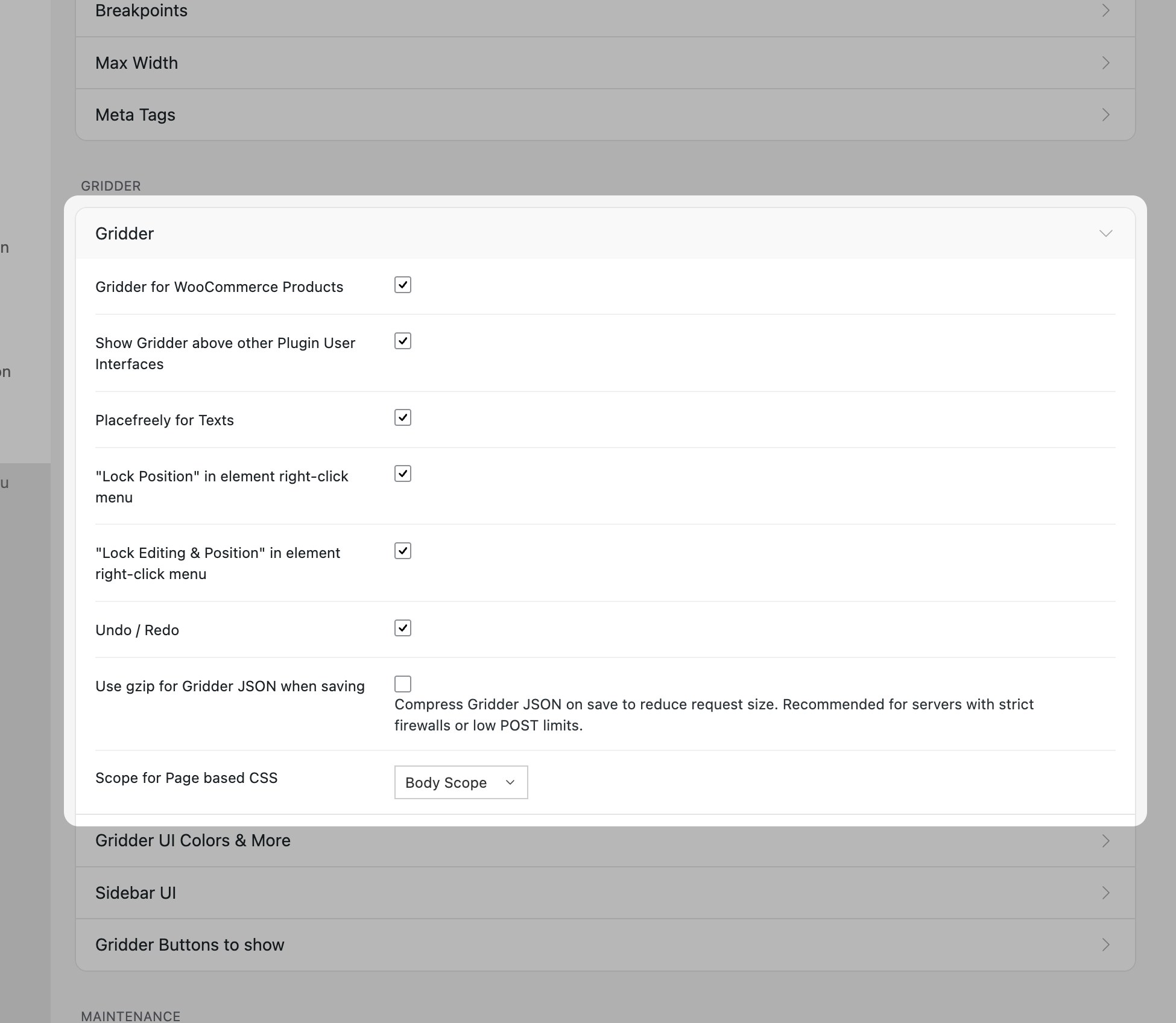 Lay Options Gridder section
