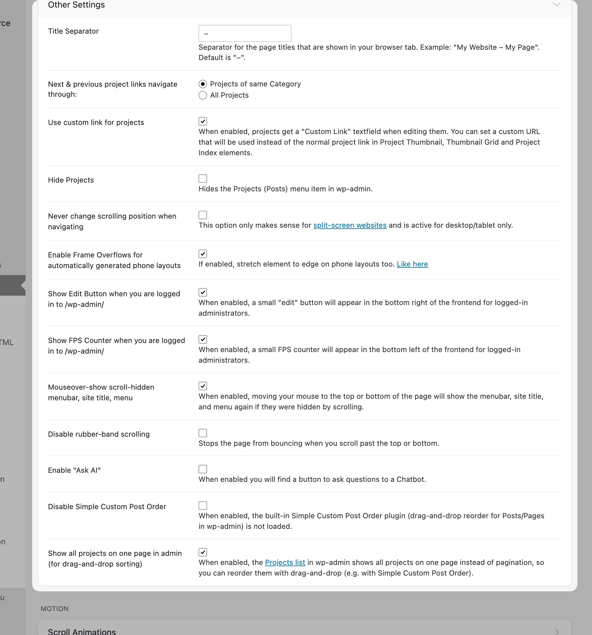 Lay Options Other Settings section