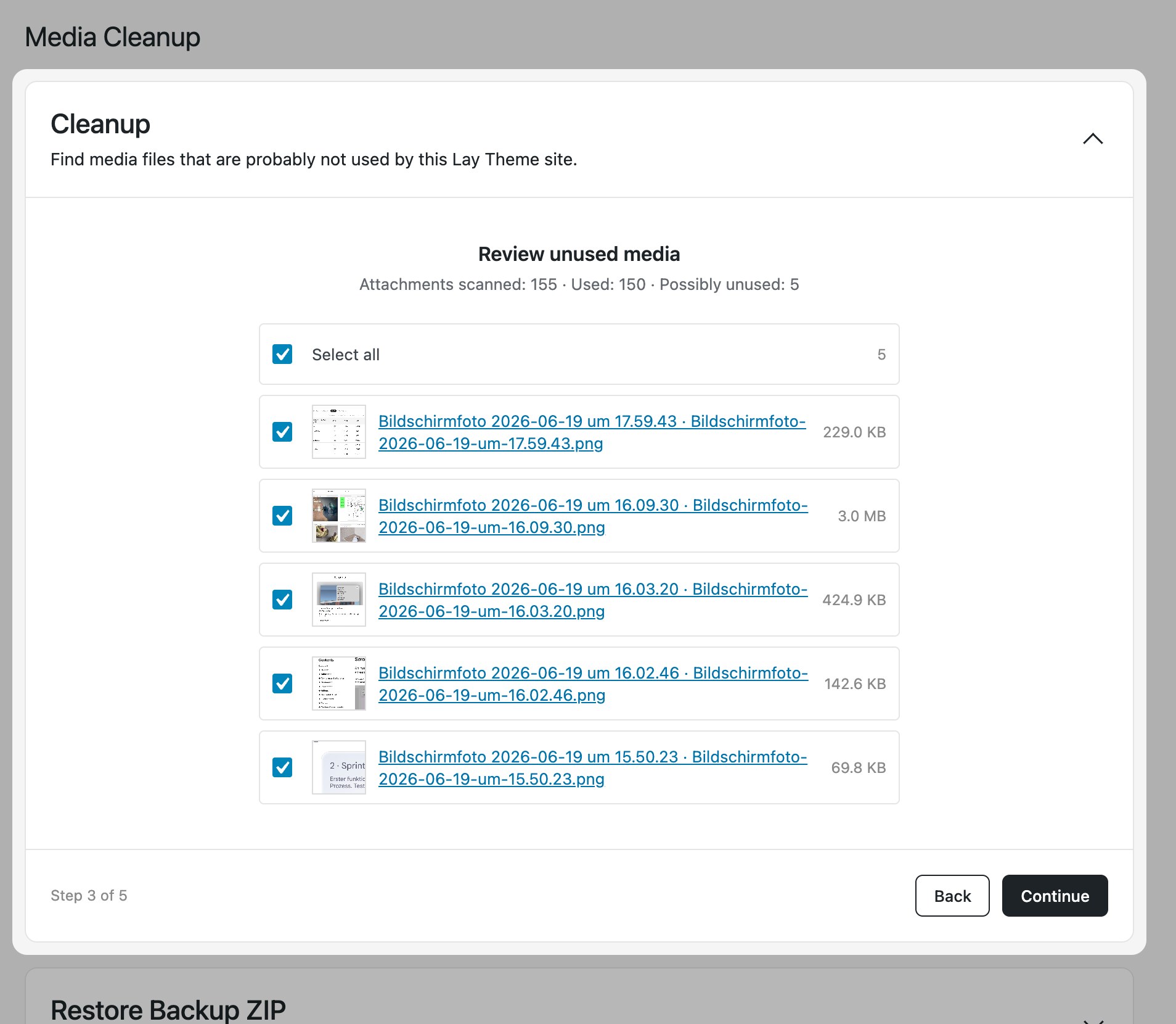Media Cleanup review unused media step