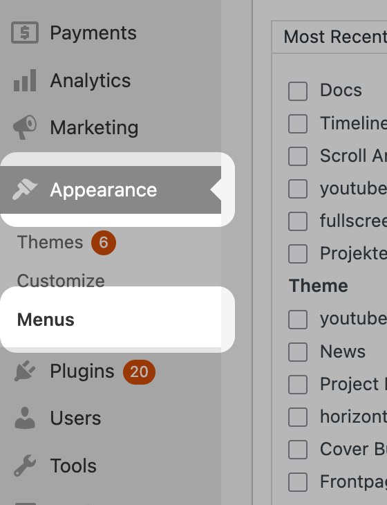 Appearance → Menus in the WP admin sidebar