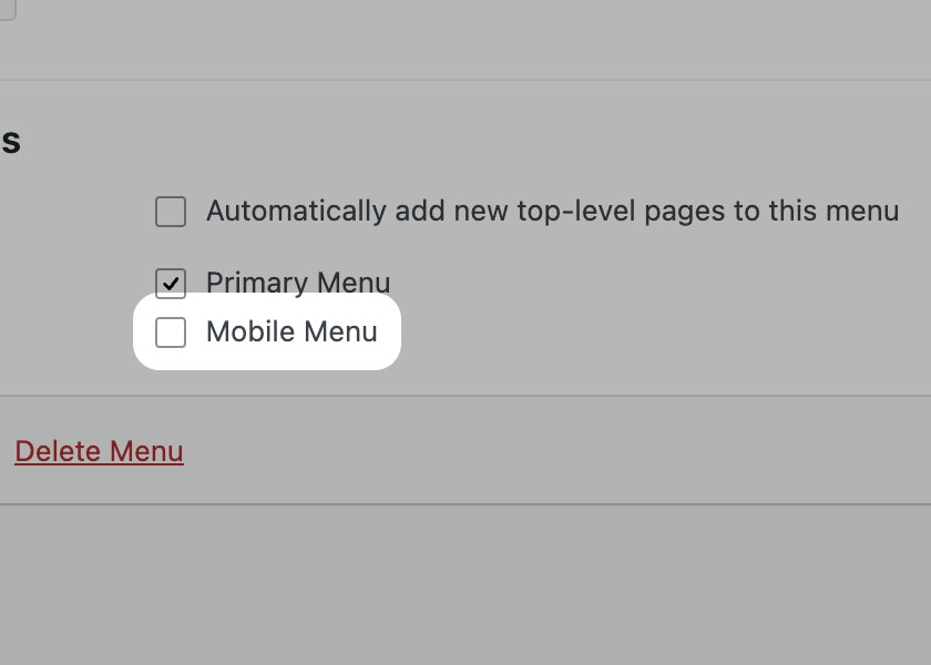 Mobile Menu display location checkbox