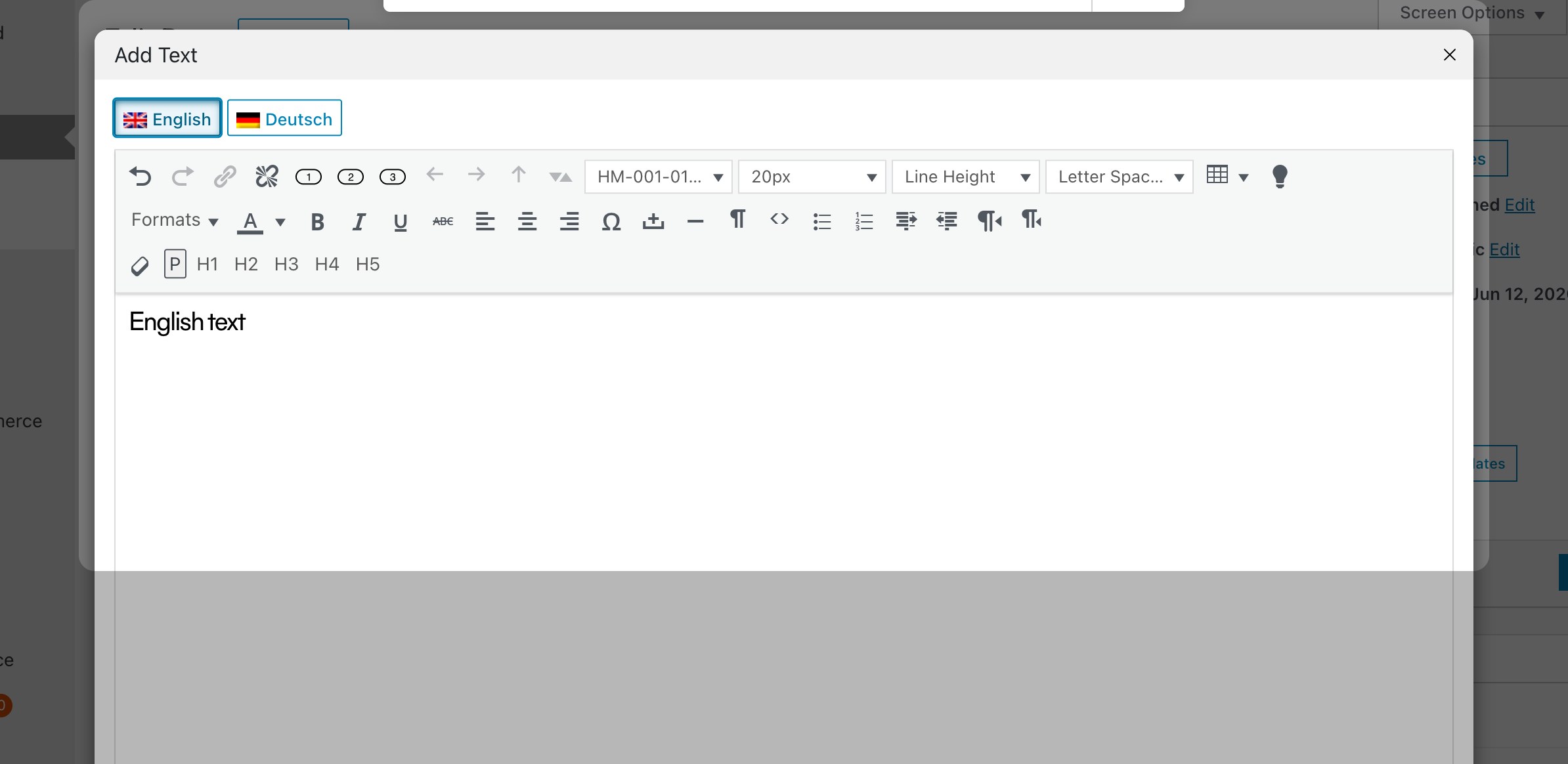 qTranslate-XT language buttons in the Add Text editor