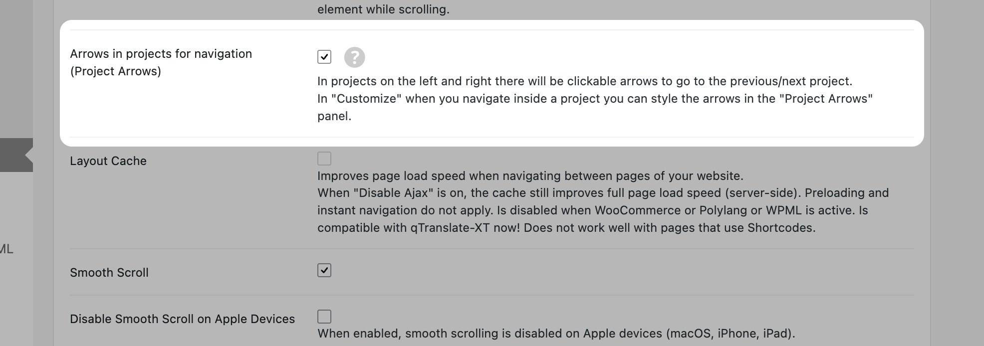 Activate Project Arrows in Lay Options