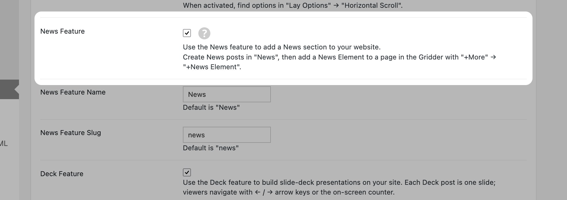 Activate the News Feature in Lay Options