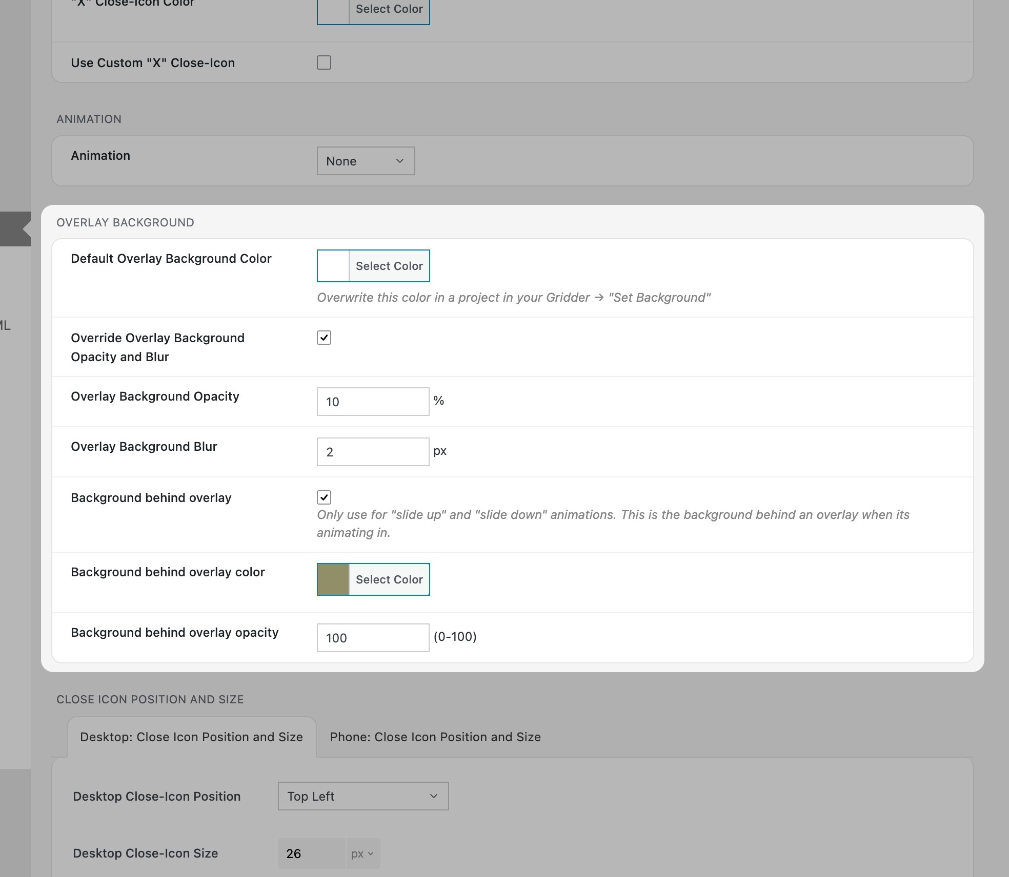 Project Overlay background settings