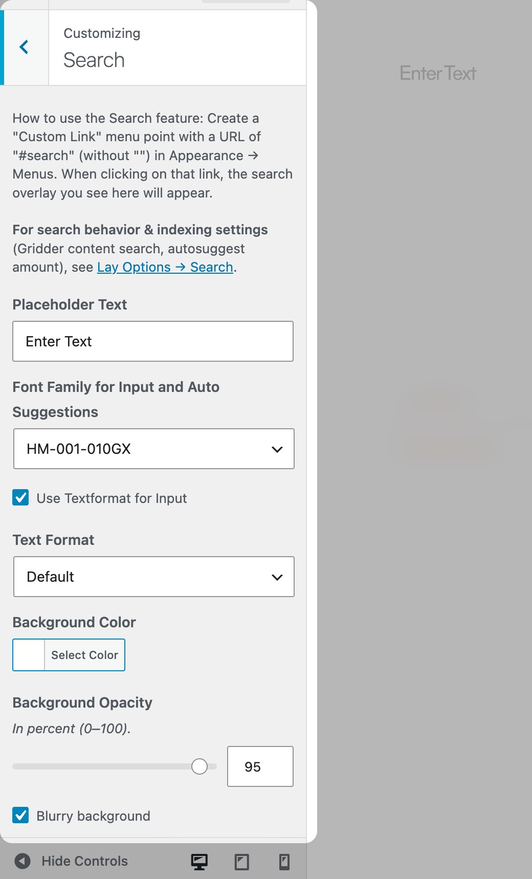 Customize → Search section