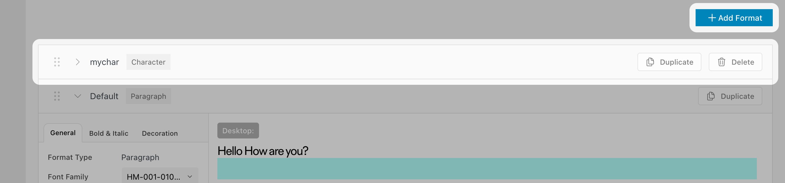 Add Format and Duplicate buttons on the Text Formats screen